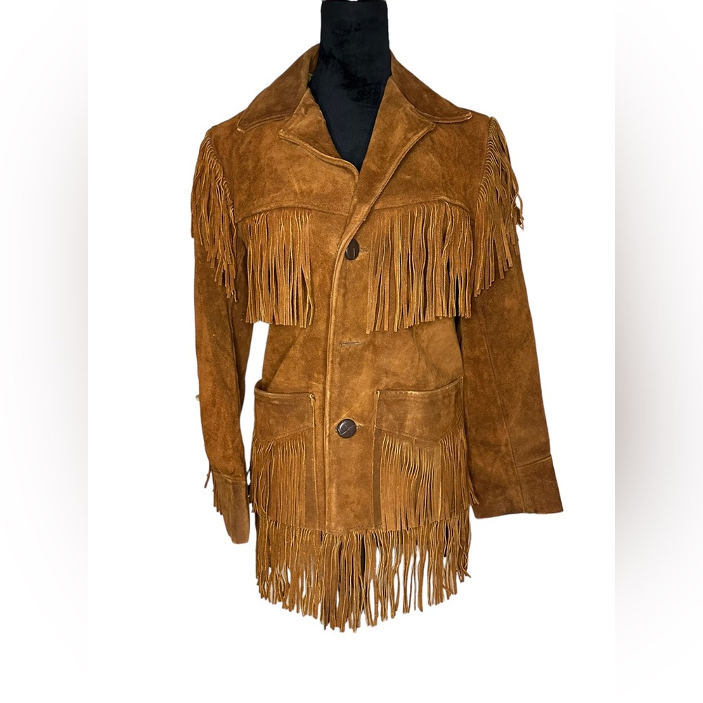 Fringe Leather Suede Jacket Jacket sz S Brown Western